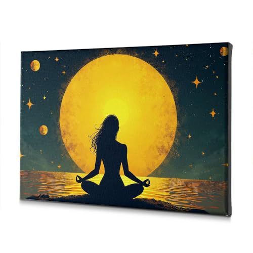 Toile de fond lune et silhouette méditante pour évader l'esprit