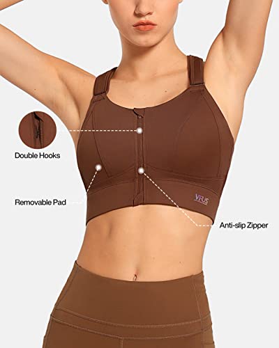 Image of High Impact Sports Bras for Women Adjustable Zip Front Plus Size Workout Bra Full Coverage Removable Padded Running