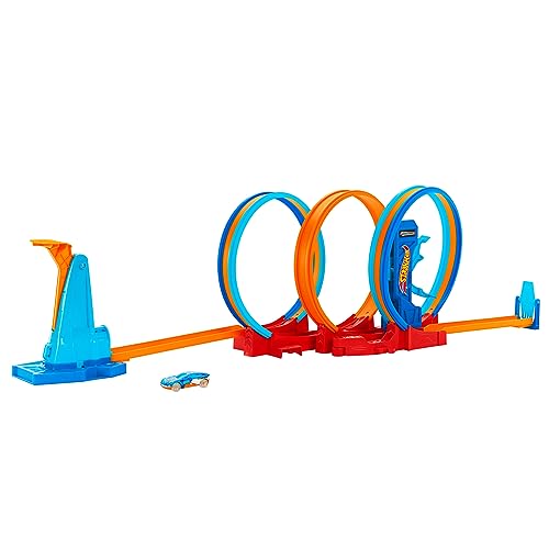 Hot Wheels Ultra Hots Loopings Locos Pista para Coches de Juguete con 3 bucles, Lanzador y 1 vehículo, 4 años (Mattel HPX93)