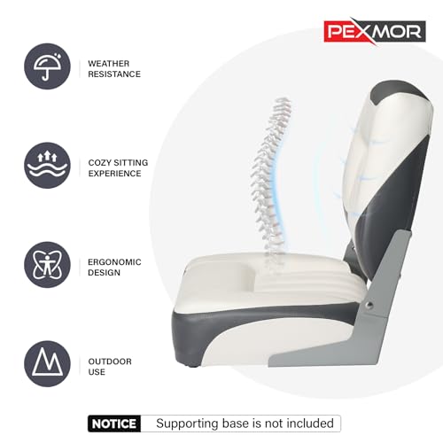 PEXMOR Boat Seats Low/High Back, Folding Boat Seat Included, Fold-Down Fishing Boat Seats Waterproof Captain Boat Seat w/Aluminum Hinges & Thick Soft Cushion, 2 Packs (Low Back-Grey & White)