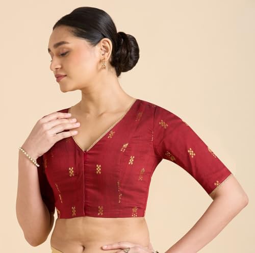 Image of Studio Shringaar Women's Handloom Cotton Silk Readymade Saree Blouse