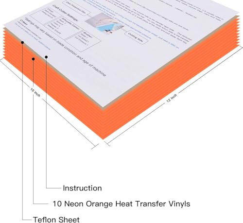 Image of JANDJPACKAGING Neon Orange Heat Transfer Vinyl HTV for T-Shirts 12 inchx10 inch 10 Pack Iron on Vinyls (Neon Orange)