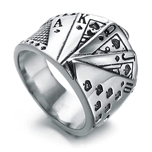 NJKM Moda Tendencia Poker Punk Anillos De Hombre Texas Hip Hop Accesorios Góticos Inusuales Diversión Anillos De Regalo De Cumpleaños Accesorios For Mujer (Color : Silver, Size : 14) Cover