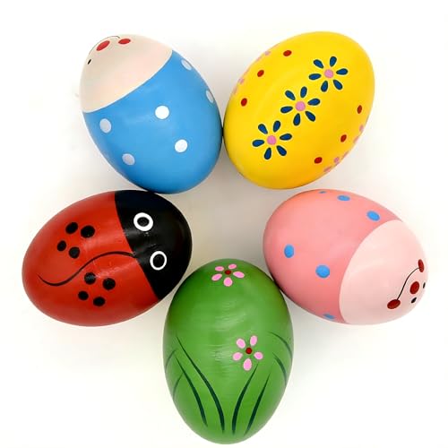 5 Stück Ostereier Musikspielzeug, Rasseleier, Hölzerne Percussion Musikalische, Ostergeschenke Kinder, Musical Egg Shaker, Ostern Geschenke Kinder für Musikalische Früherziehung