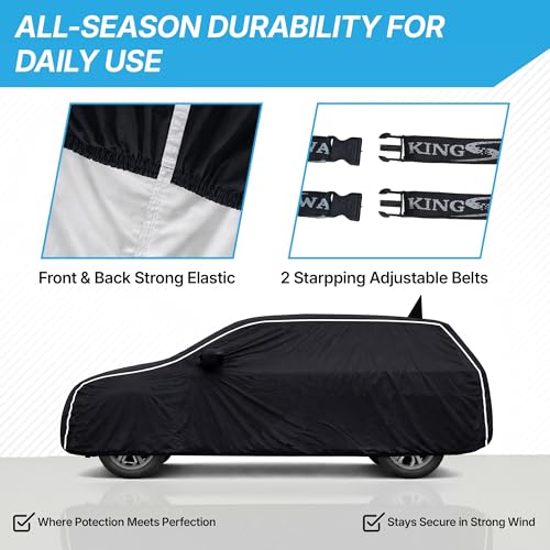 Image of KINGSWAY Accessories Super Waterproof Car Cover Only with BYD ATTO 3 Year 2022 Onwards, Mirror and Antenna Pockets, All Weather Protection Body Cover with Silver Piping, Black