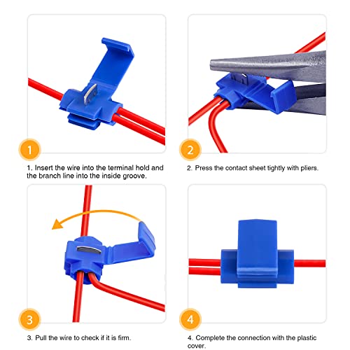 Nilight 100PCS Quick Splice Solderless Wire and T-Tap Electrical Connectors 22-18 18-14 12-10 AWG T Tap Insulated Terminal Assortment Kit