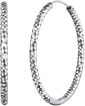 FOCALOOK Silver Hoop Earrings for Women 925 Sterling Silver 30/50/70mm Thin Slim Circle Endless Hoops Hypoallergenic Earring for Ladies Mom(Send Gift Box)