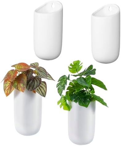 MyGift Set of 4 Mini Matte White Ceramic Indoor Wall Planter, 6 Inch Cylindrical Wall Mounted Hanging Planter Pot for Succulents, Herbs, String of Pearls MyGift Set of 4 Mini Matte White Ceramic Indoor Wall Planter, 6 Inch Cylindrical Wall Mounted Hanging Planter Pot for Succulents, Herbs, String of Pearls