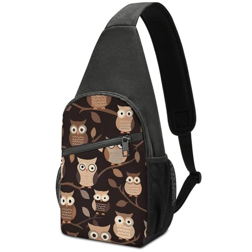 Bolso cruzado Casual marrón con búhos caricatura miniatura 1