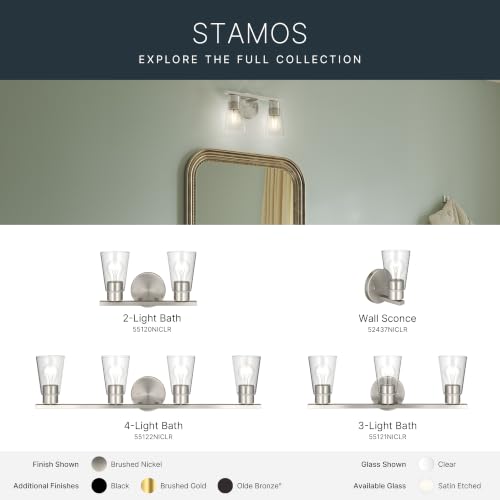 Image of Kichler Stamos 13.25 inch 2-Light Soft Modern Vanity Light with Clear Glass in Brushed Nickel, (8.25 inch H x 13.25 inch W), 55120NICLR