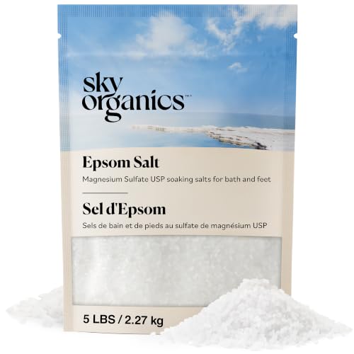Sky Organics - Epsom Salt Bath Soak, 5 lbs - Magnesium Sulfate USP - 100% Pure, Medium Grain - Unscented - Soaking Bath Salts - Resealable Bag - Natural, Vegan & Cruelty Free - Self Care - Bath & Feet