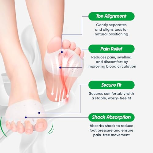 Silicone Toe Separator, Toe Spacer for Overlapping Toes, Foot Pain Relief, Bunion, Hammer Toe, Plantar Fasciitis, Comfortable & Breathable for Women & Men