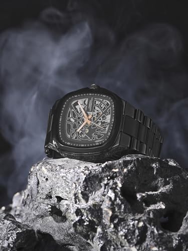 Image of French Connection See Through Black Square Dial | Black Stainless Steel Strap Automatic Watch for Mens FCA16BM