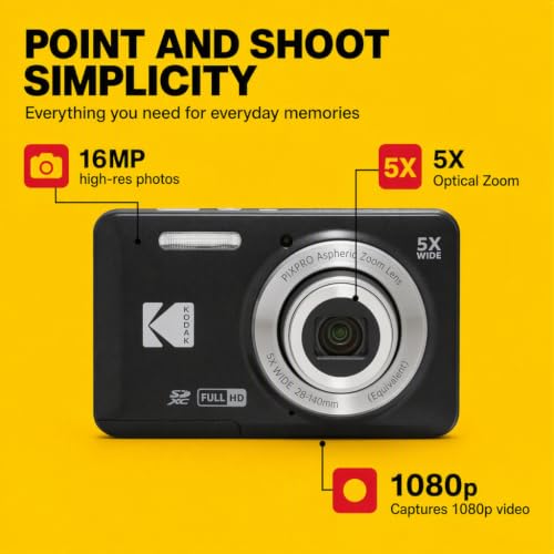 Kodak PIXPRO FZ55 Black 16MP CMOS Sensor Digital Camera 5X Optical Zoom 28mm Wide Angle 1080P Full HD Video 2.7" LCD Vlogging Camera Bundle with Tudak Compatible Case, 32GB SD Card & Microfiber Cloth - image 3
