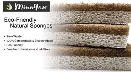 Minnyaso 12 Pack Natural Sponges | Hemp Sisal Plant Based Scrubber Scouring Sponge | Eco-Friendly Odor Free Biodegradable Compostable Wood Pulp | Sustainable Scrub Pads For Kitchen, Dishes, Bathroom #TOP3