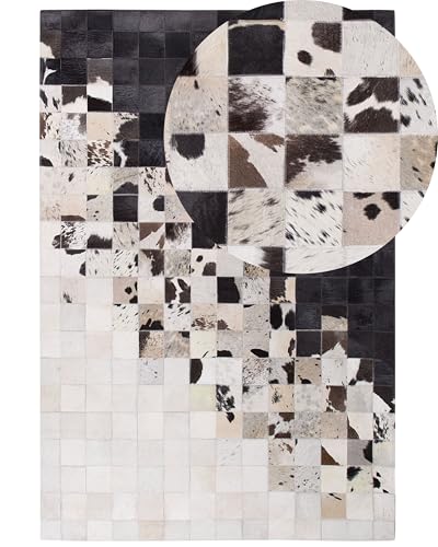 Beliani Teppich Leder Weiß/Schwarz Modern 140x200 cm Lederteppich Kemah