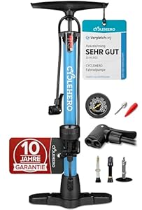 Fahrradpumpe alle Ventile * Test SEHR GUT - 10 Jahre GARANTIE * Leistungsstarke Luftpumpe Fahrrad– Fahrradpumpe Französisches Ventil - Standpumpe mit Manometer - Pumpe Standluftpumpe