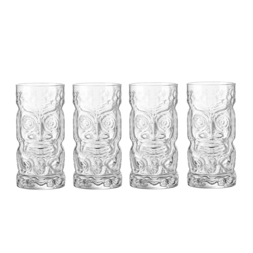 Bormioli Rocco Bicchieri da bartender TIKI - Set di 4 bicchieri tropicali Tiki da 590 ml per cocktail al rum e frutta - Presentazione vibrante con vetro trasparente resistente - Made in Italy