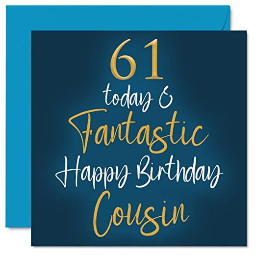 Fantásticas tarjetas de cumpleaños 61 para primos – 61 Today & Fantastic – Tarjeta de feliz cumpleaños para primos de parientes, regalos de cumpleaños de primos, tarjetas de felicitación de cumpleaños