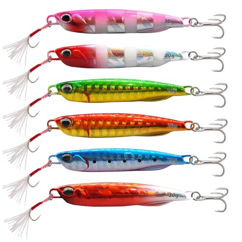 WASAGA - Leurres de Pêche Coulants, WASAGA10pcs 10g/15g/20g/25g/30g/40g/60g Appâts de Poisson Spinner Durs en Métal VIB Jigs pour la Truite Bar Garfish (Couleur Aléatoire) (7.3 cm-20g-10 pièces)