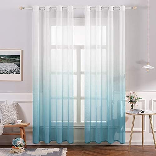 MIULEE Sheer Zasłona z woalu, okienna, dekoracyjna, na przelotkach, do salonu, przezroczysta, cieniowana, 225 x 140 cm (wys. x szer.), niebieska, 2 sztuki w zestawie