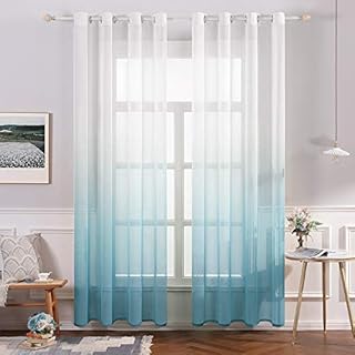 MIULEE Sheer Zasłona z woalu, okienna, dekoracyjna, na przelotkach, do salonu, przezroczysta, cieniowana, 225 x 140 cm (wys. x szer.), niebieska, 2 sztuki w zestawie