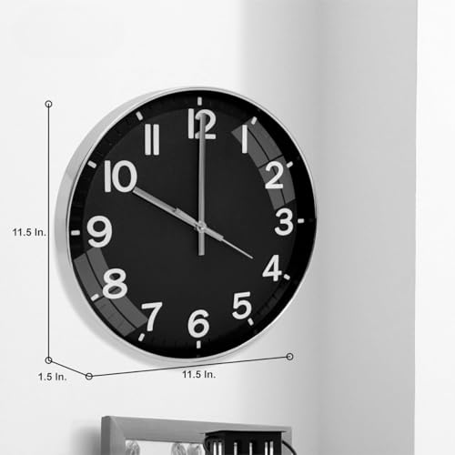Image of TEKCOOL Digital Wall Clock 12 inch Silent Quartz Decorative Non-Ticking Classic Clock Battery Operated Round Easy to Read for Room /Home /Kitchen /Bedroom /Office /School (Black Silver)'