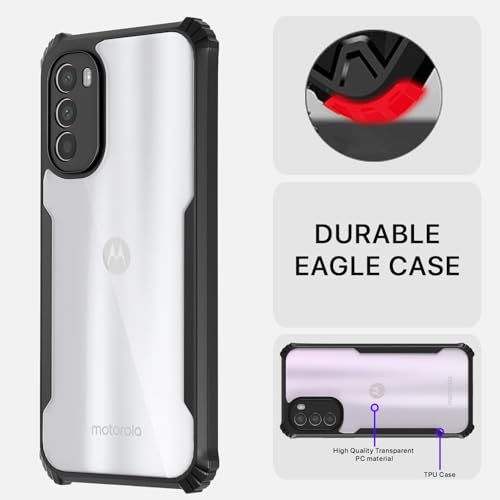 Image of Outlouders Back Cover for Motorola Moto G52 / G82 5G | Ultra Hybrid Transparent | Full Camera Protection | Raised Edge | Crystal Clear Bumper Case (Black)