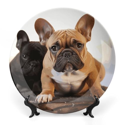 Plato decorativo Bulldog francés Bone China 7 pulg miniatura 1