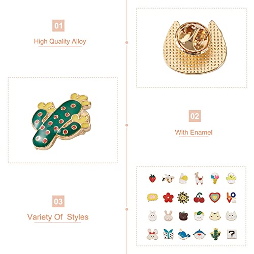 Image of Cheriswelry 24Pcs Assorted Alloy Enamel Pins Rabbit Chicken Cat Sheep Duck Shark Shape Brooch Pins Heart Flower Cactus Lapel Pins 15-27mm for Clothes Jacket Bags Backpack Hats Decor