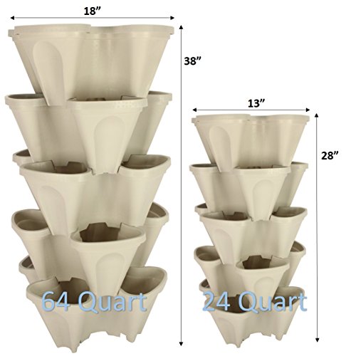 Large 64 Quart - Stackable Planter 5-Pack - Stone Color - Grow More In Less Space - Diy Vertical Gardening System - For Growing Veggies, Herbs, Garden Greens, Strawberries #TOP2