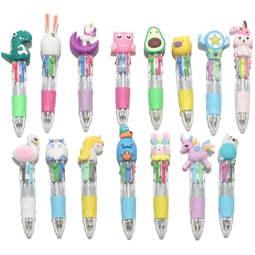 DAWOOWF 15 Pièces Stylos 4 Couleurs, Mini Stylo Rétractable avec Dessins 3D, Cadeau Anniversaire...