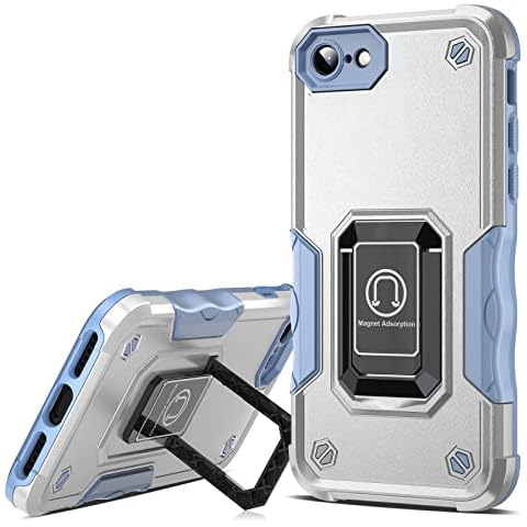 ASKUBSKU for iPhone SE 3 Case 2022, iPhone SE 2 Phone Cases Cover Anti-Drop Ring Holder Stand Support Magnetic Car Mount Comfortable Gripping Soft Bumper Shell for iPhone 7 8 SE 2nd 3rd Gen White Cover