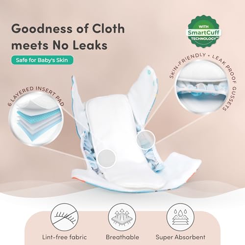 Image of Mylo Leak-Proof Baby Cloth Diaper Combo (2 Diapers + 2 Inserts) | Free Size (3M-3Y) | High Absorption | Quick Dry | Oeko-Tex Certified | Washable - Floral & Heart
