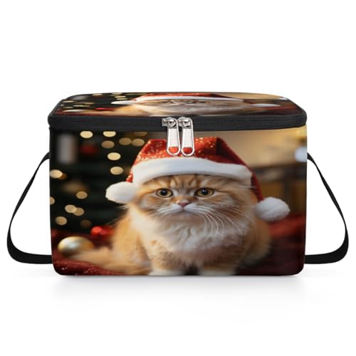 GzLeyigou Christmas Cute Cat Lunch Bags for Women Men 9 Cans, Hot & Cold Food Delivery Bag Insulated Grocery Bag Insulated Lunch Box Cooler Bag for Office Work Picnic Beach