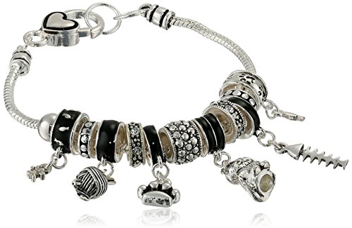 Amazon Collection Silver-Tone Cats Rule Charm Bracelet