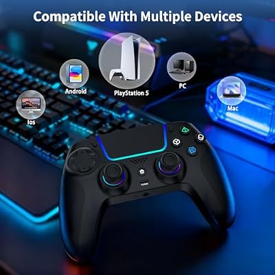 VidPPluing Wireless Controller Compatible with PS5/Android/IOS/MAC/Steam Deck, Gamepad with LED Lighting/Hall Effect Trigger/Turbo/Macro/Dual Vibration/3.5mm Headset Jack/1500 mAh Battery