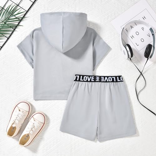 Image of HIHA Toddler Little Girls Short Sleeve Hooded Shirts Shorts Set Solid Color Summer 2 Piece Outfit