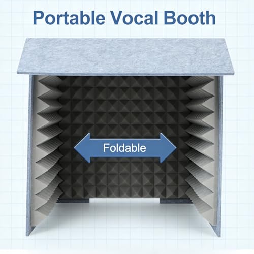 Cabina vocal portátil grande plegable, pantalla de aislamiento de micrófono, caja absorbente de eco para estudio de grabación musical, filtro de reflexión con espuma acústica densa y engrosada, gris miniatura 5
