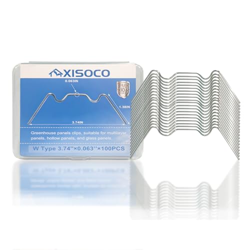 XISOCO 100PCS Greenhouse Glazing Clips Stainless Steel Long 95mm/3.74IN W Type Clips for Greenhouse Panels Fixation
