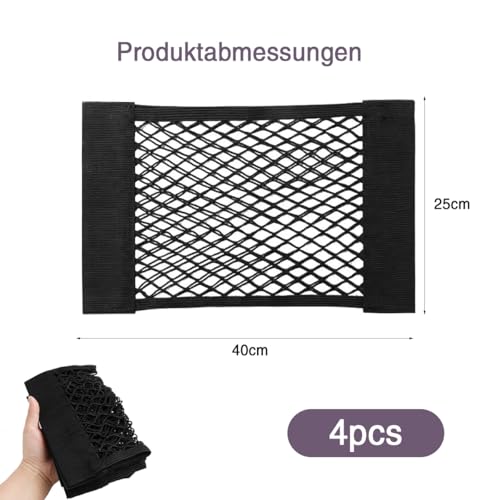 4 Stücke Kofferraum Netztasche Auto, Gepäcknetz Auto, Universal Kofferraumnetz Schutznetz Elastisch Kofferraum Aufbewahrung Netz Mit Klettverschluss für Autos/SUV Kofferraum Gepäcknetz