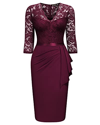 Image of Miusol Women's Retro V Neck Floral Lace Ruffle Style Cocktail Party Dress