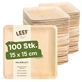 Leef 100x Palmblatt Teller eckig - Einweggeschirr kompostierbar und naturbelassen - 15 x 15 cm - umweltfreundlich - Geschirr Partygeschirr Einwegteller