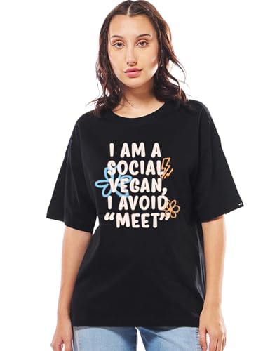 Image of Bewakoof Women's Being Cute is My Super Power Graphic Print 100% Cotton T-Shirt- Oversized Fit, Round Neck, Half Sleeve