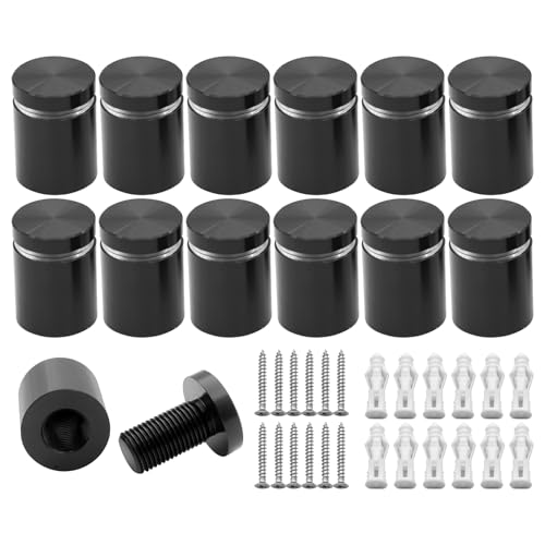 KENSHIRE 12PCS 19x20mm Solid Aluminum Sign Standoff Wall mounts Advertising Screws Fixing standoffs fixings for Acrylic Signs Display (Black)