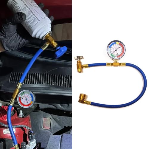 JOKAOOH R134A Car AC Refrigerant Charge Hose Kit, Air Conditioning Charge Hose with Gauge & 1/2 Dispensing Valve, Automotive Air Conditioning Recharge Hose, Universal for SUV RV Truck (R134A)