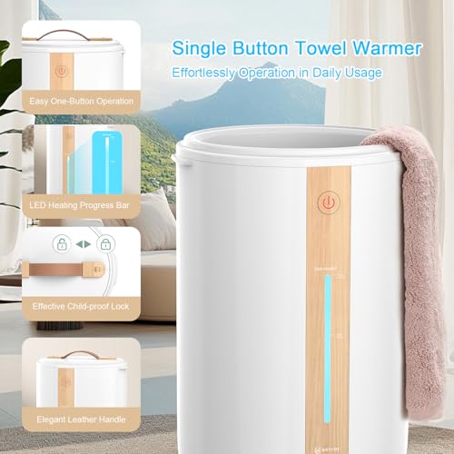 Keenray Towel Warmer for Bathroom, Towel Warmer Bucket with Heating Progress Bar, Fragrant Disc Holder, Leather Handle, Auto Shut-Off Towel Bucket Fits Up to Two 40" x 70" Towels, Bathrobes, Blankets