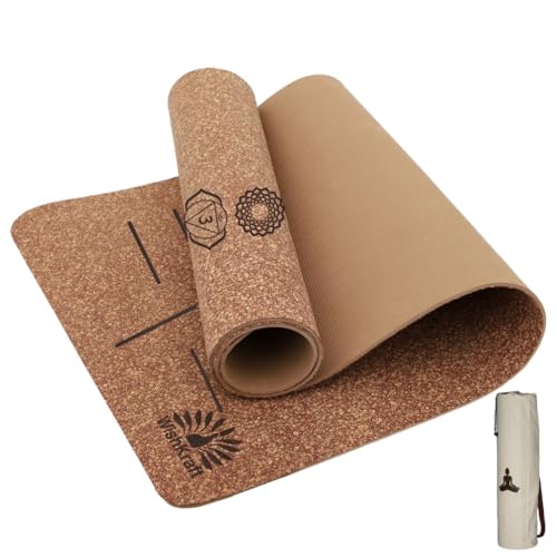 Image of WishKraft Premium Cork Alignment Yoga Mat 5mm Thick with Carry Bag | Non-Slip Eco-Friendly Sweat-Resistant Anti-Skid Exercise Mat for Women & Men | Ideal for Yoga, Pilates, Meditation, Home & Gym Workouts (CorkAlignmentMat+Bag)