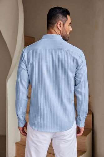 Image of Men's Casual Button Down Shirts Long Sleeve Linen Shirt Fashion Textured Beach Summer Shirt