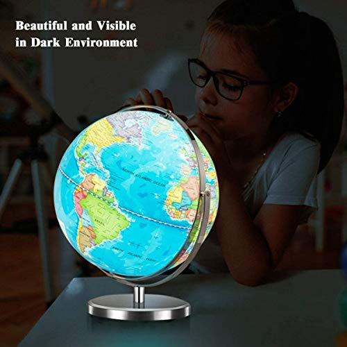 Led Illuminated World Globe W/ 720 Degree Rotation Range, 13 Inch Educational Cartography Map W/ Chrome-Plated Base Light For Children Home Office #TOP2